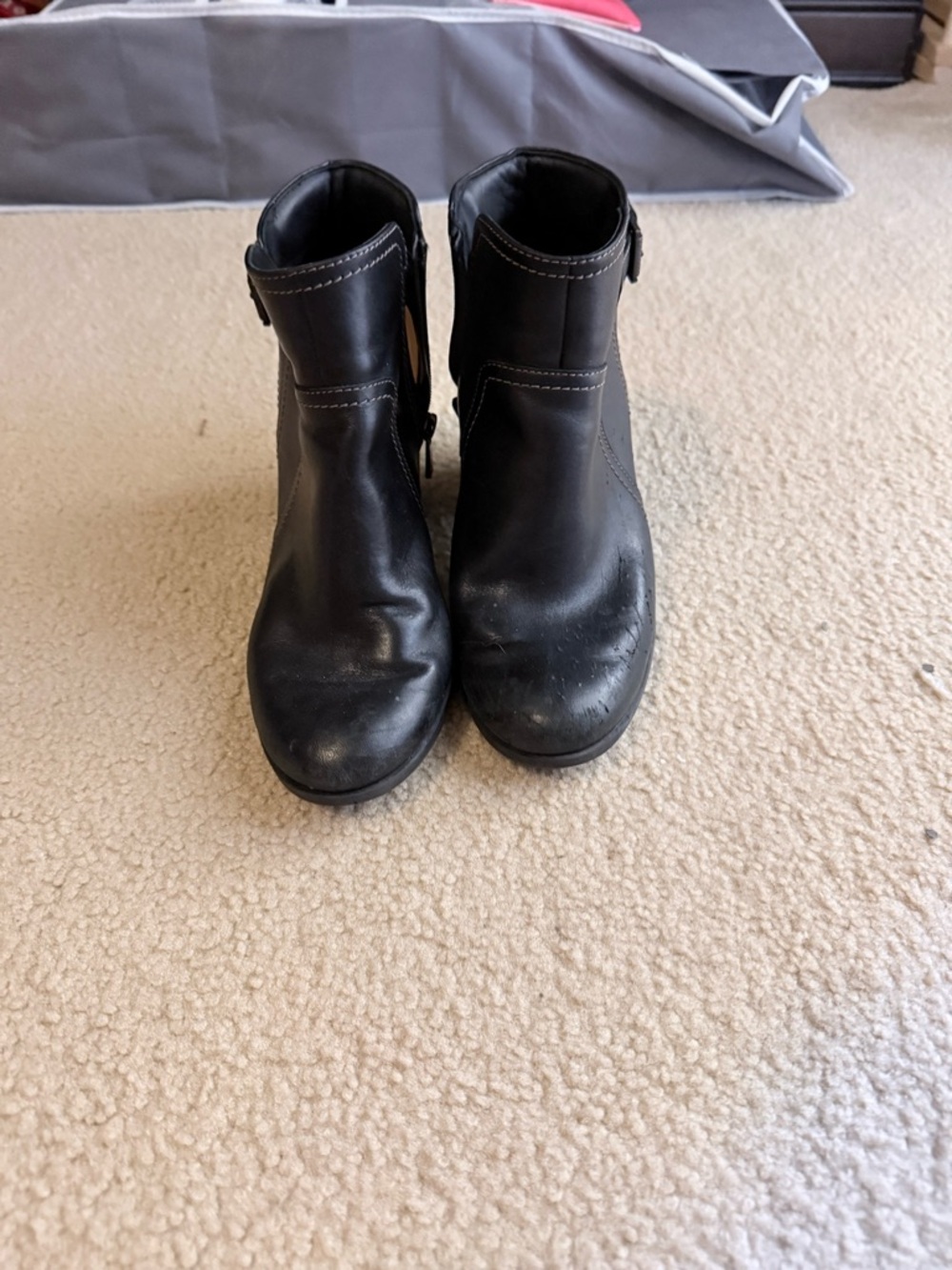 Clarks Black Leather Ankle Booties with Low Block Heel - Picture 4 of 5